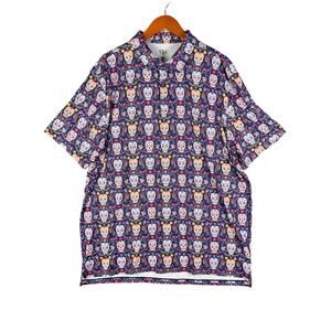 1764 Skulls Dia De Los‎ Muertos Golf Stretch Polo Activewear Purple Mens 2XL